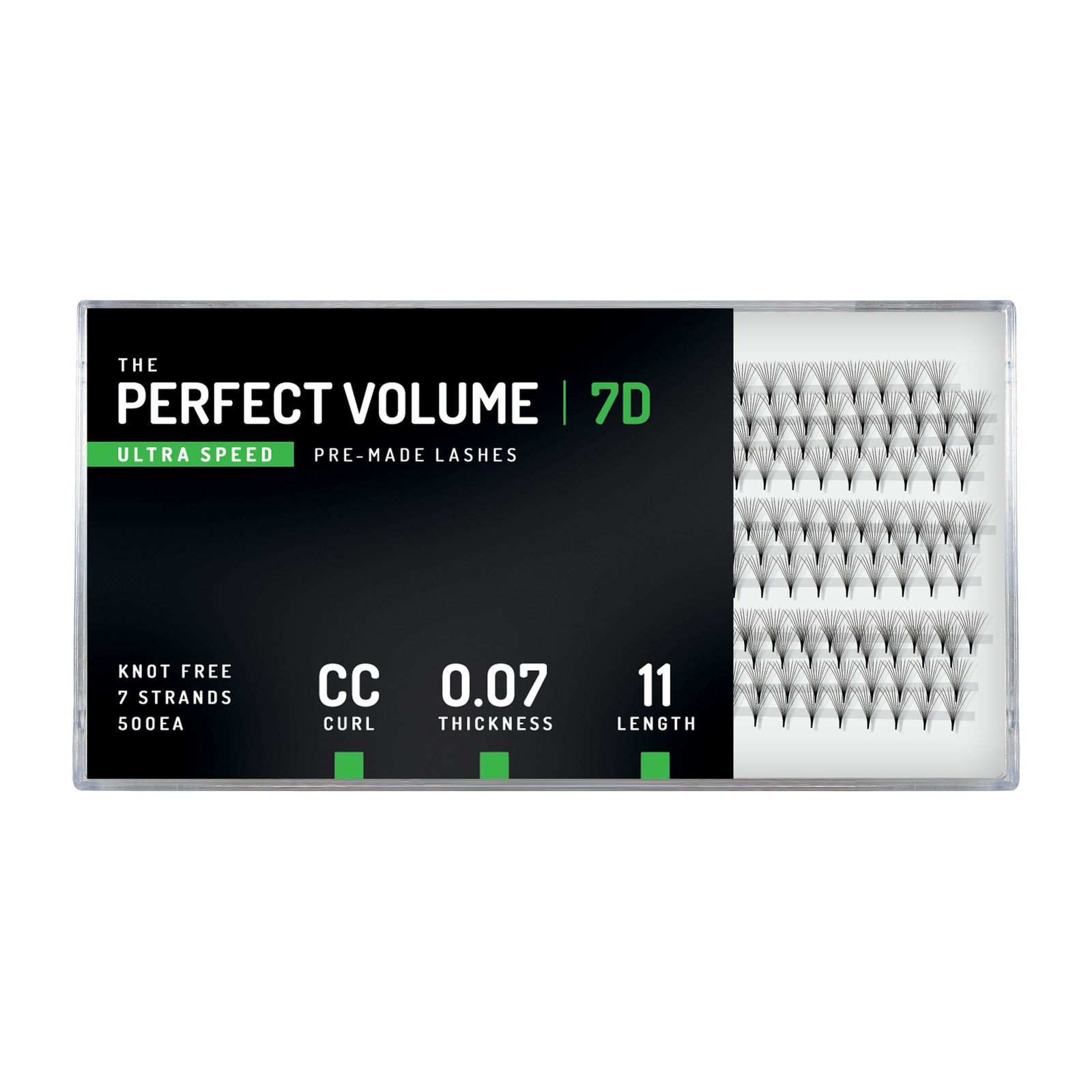 Perfect volume, ultrasnelheid -  500 stuks premade 7D -  11 mm, CC, 0,07 mm